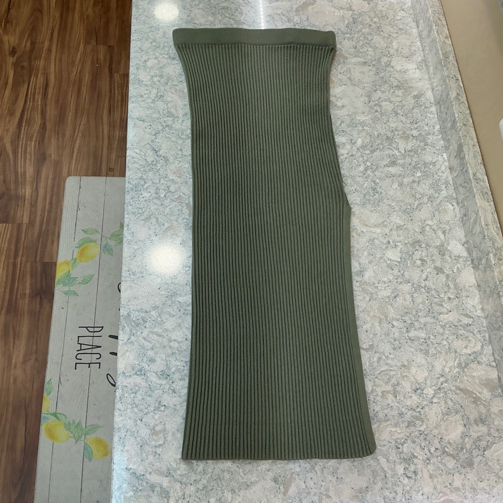 Petal‎ Pup Ribbed Knit High Slit Maxi Skirt Olive Green Size M L